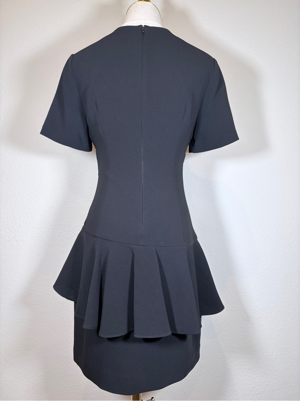 Cinq a Sept Fontaine Crewneck Flounce Black Mini Dress Size 2 - Picture 3 of 10